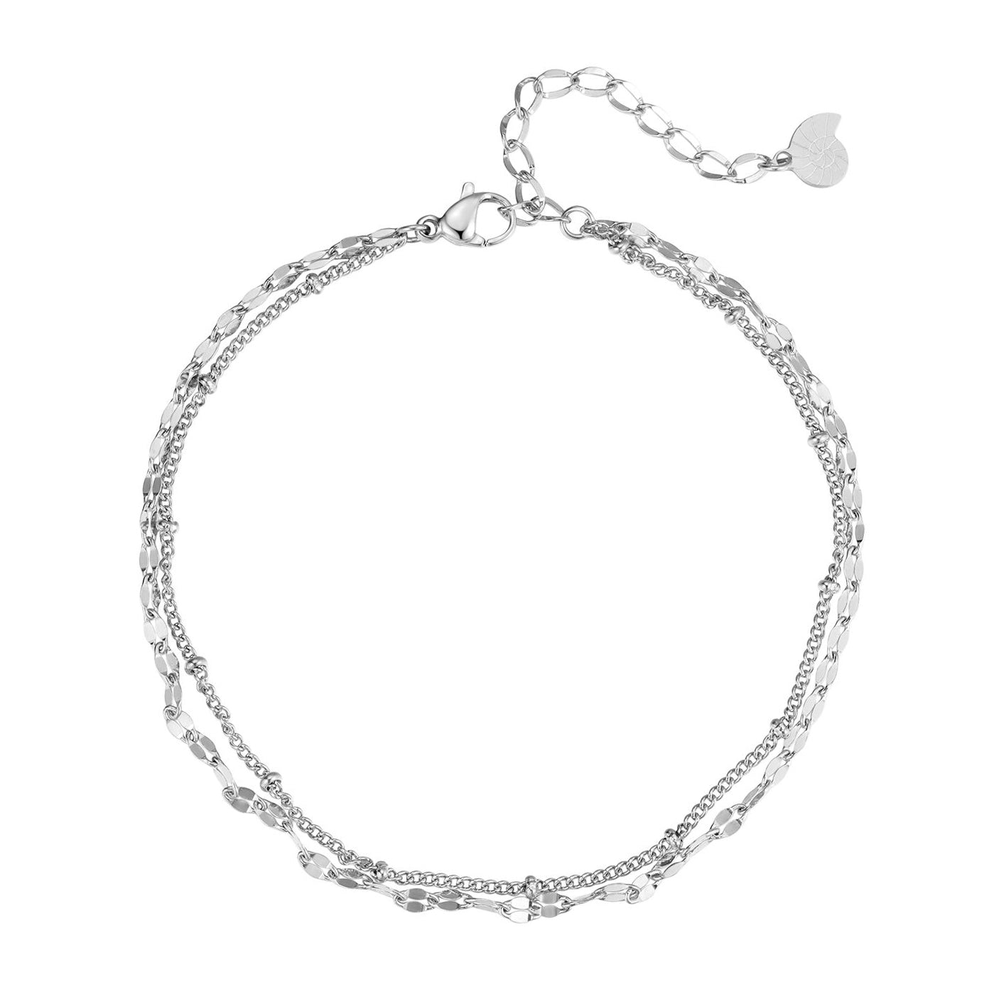Bracelet de Cheville Chaîne Duo Curb et Bobble en Argent